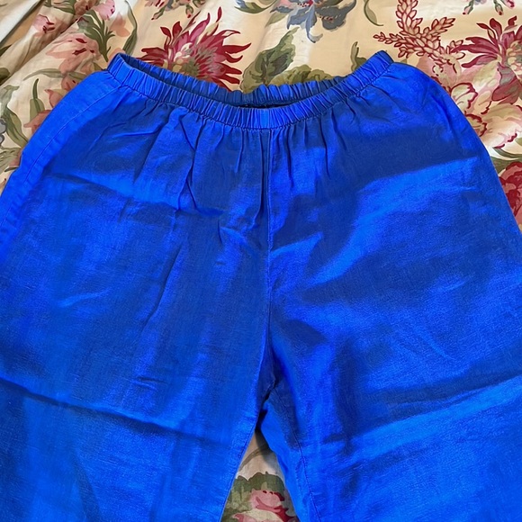 FLAX Size Small Lagenlook Pull-On Elastic Waist Pant Cornflower Blue 100% Linen - Picture 6 of 16
